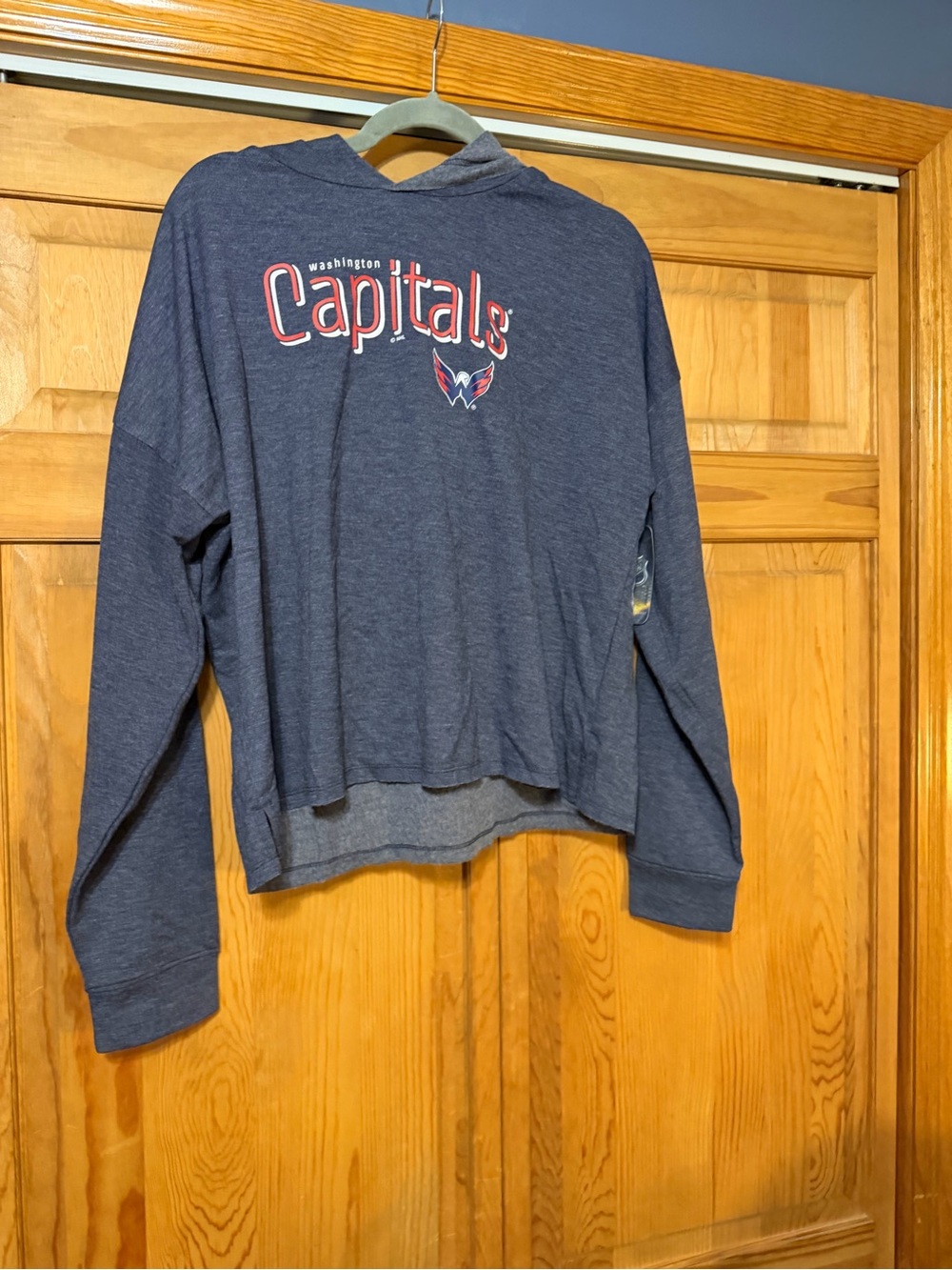 NHL Capitals Navy and Red Long Sleeve Hooded Tee